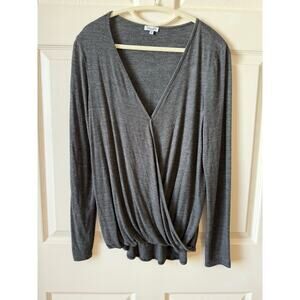 Splendid Modal Wrap Front Long Sleeve Top Gray Size M Lagenlook Soft Girl Cozy